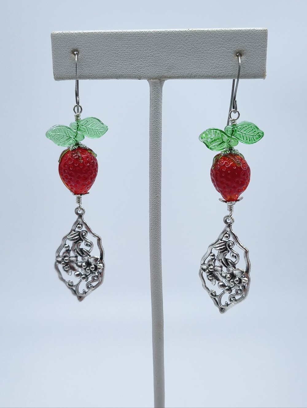 Lampwork Glass Strawberry Drop Dangle Earrings